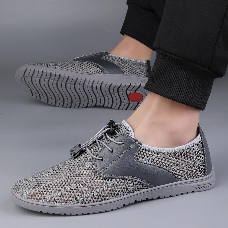 Italian Brand Breathable Mesh Casual Shoes Hollowed Out Lightweight Men's Work Shoes Trendy New Men's Business Shoes Versatile