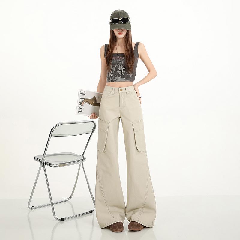 Women's Trendy Cotton Micro-Flare Casual Jeans with Patch Pockets and Deconstructed Design