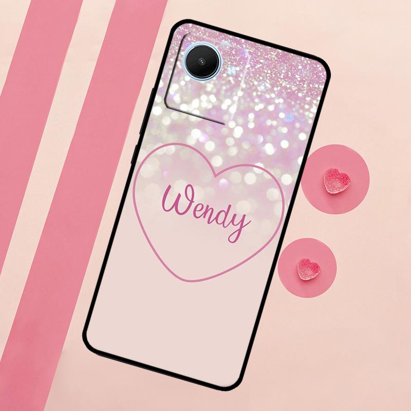 Personalisierte Initialen Name rosa glänzend Hülle für Realme 11 Pro Plus 10 9 GT Neo 5 3 3T C11 C15 C25s C21Y C30 C31 C33 C35 C53 C55
