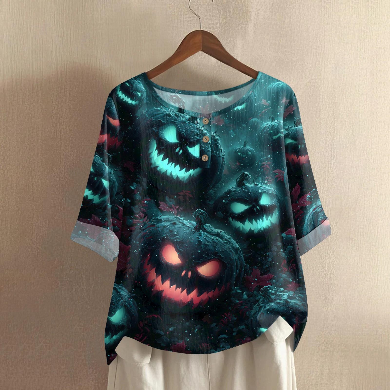 

Women s Fashionable And Casual Shirt Half-sleeve Round Neck Print Cotton And Linen Blouse Top XXL