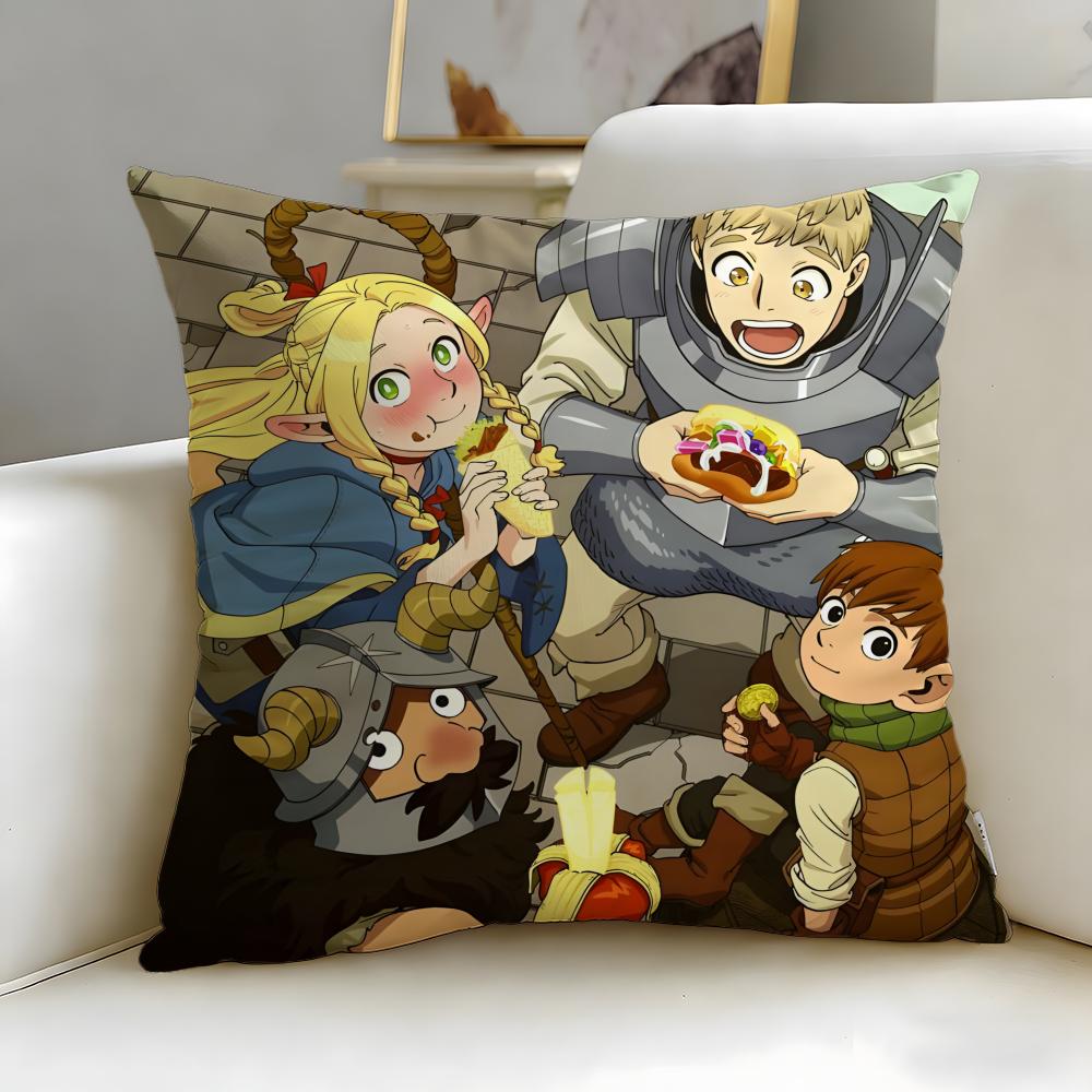 Popular Anime Delicious In Dungeon Cushion Cover Soft EasyWash Pillow Case Versatile for Couch Bed Travel and Office