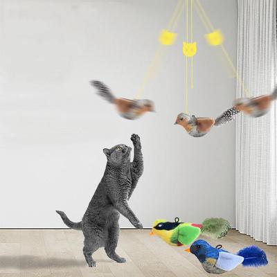 Lifelike Chirping Bird Cat Toy Hanging Door Cat Teaser with Feather Catnip Interactive Plush Toy
