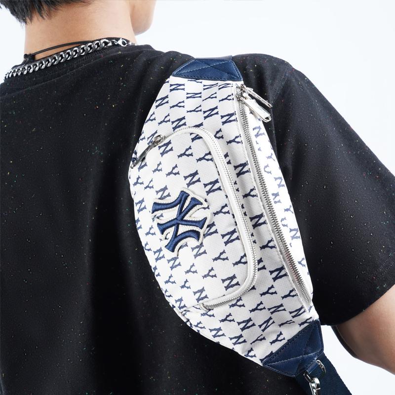 New MLB Monogram Collection Polyester Combo Bag, One Shoulder Crossbody Fanny Pack Regular Unisex Cream White 3AHSM012N-50CRS