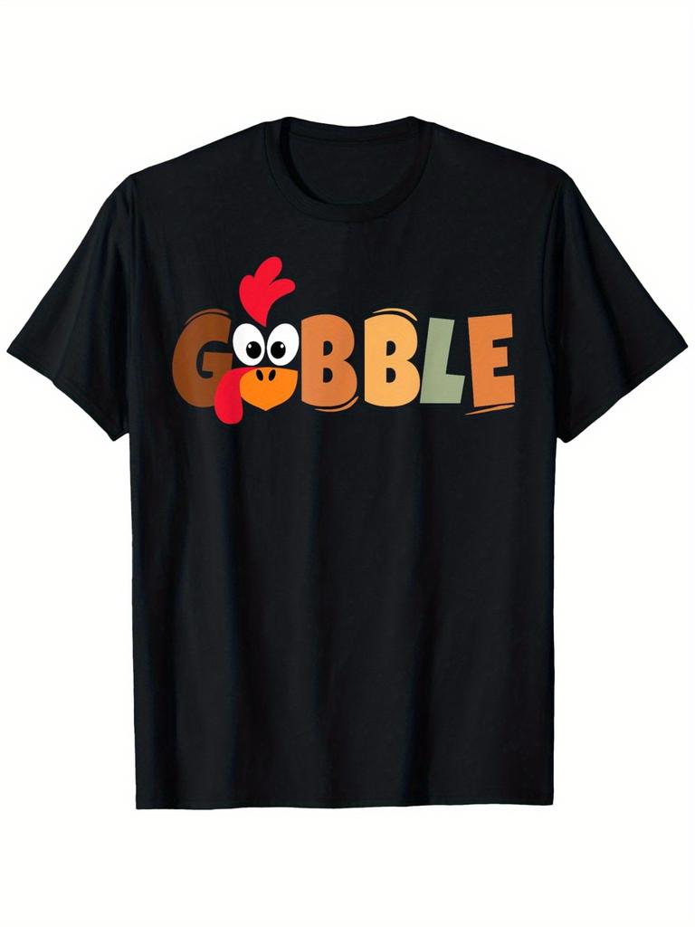 Gobble Til You Wobble Thanksgiving Turkey Graphic T-Shirt for Men & Women - 100% Cotton Soft Unisex Casual Tee with Play