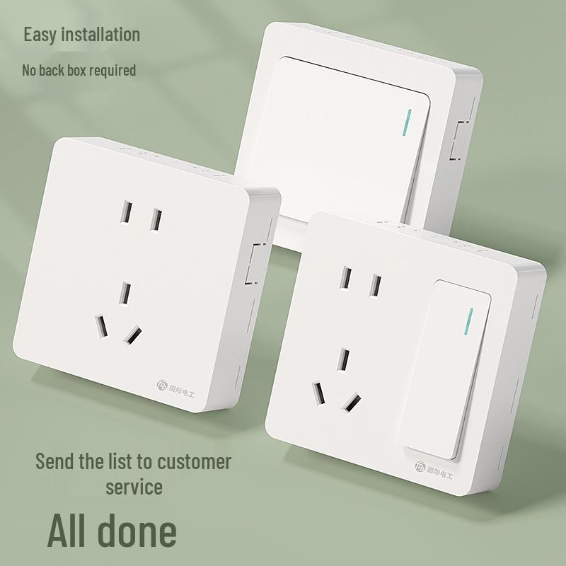 Ultra-Thin Surface-Mounted Single-Control Wall Switch & Socket Panel with Surface Box Outlet, One-Gang Push Button for Household Lighting.
