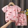 Kids Cotton Short Sleeve 2Pcs Set, Summer Shoulder Snap T-shirt & Shorts for Toddler Boys Girls
