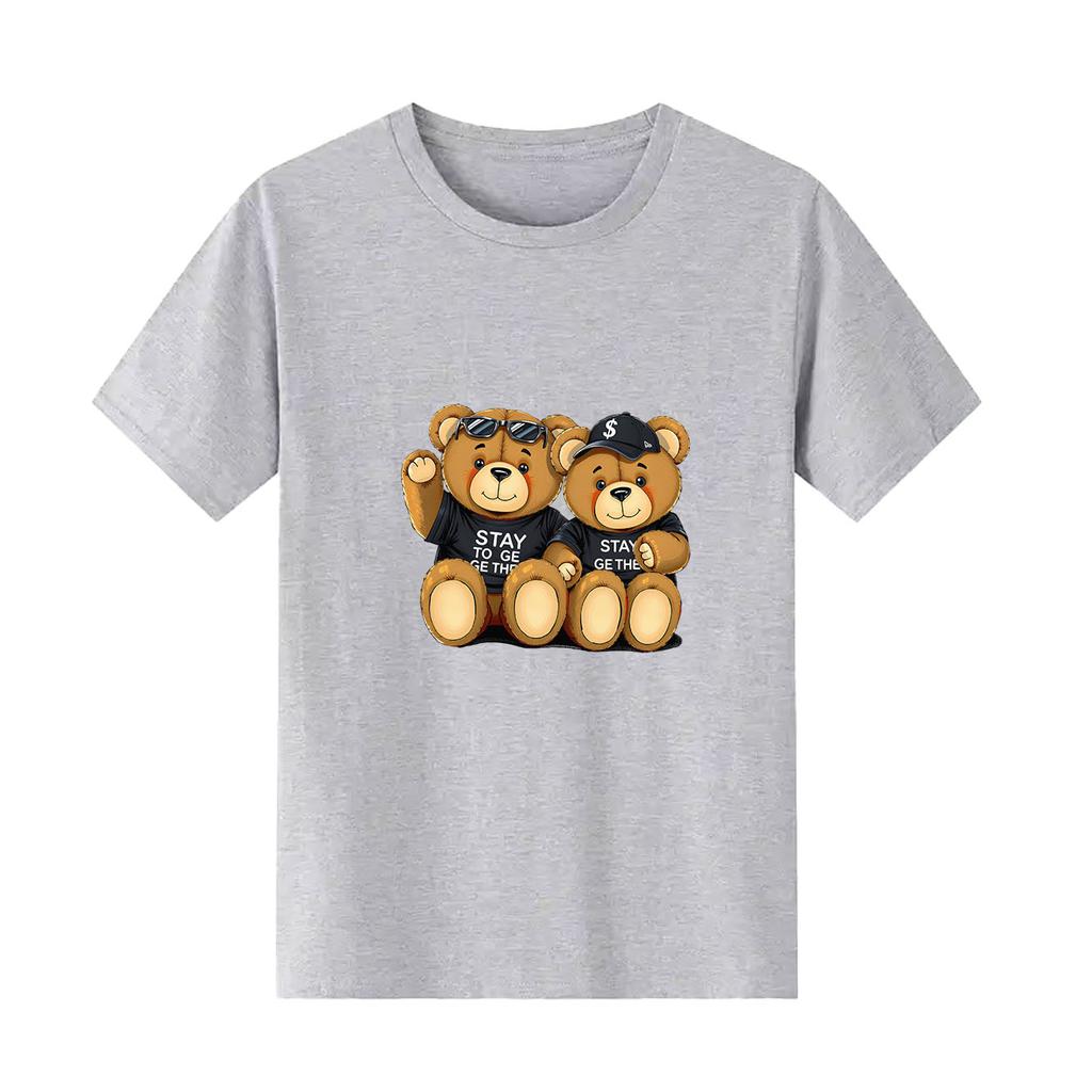 Cartoon bear print short sleeved round neck versatile fashion Womens Tshirt for spring and summer
