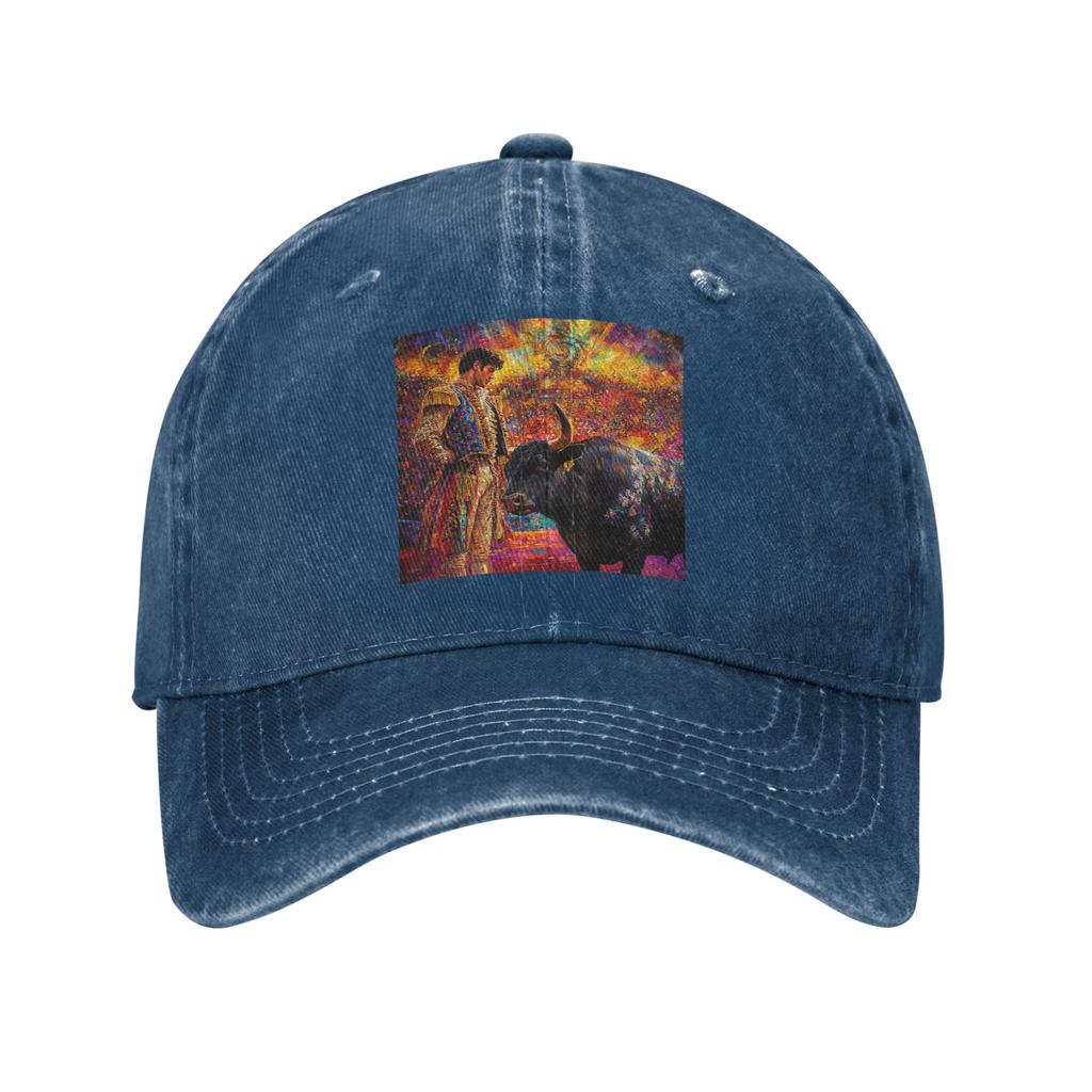 Spanish Bullfighter Oil Painting Denim Fabric Cap Casual Baseball Caps Adjustable Hat Summer Unisex Baseball Hats