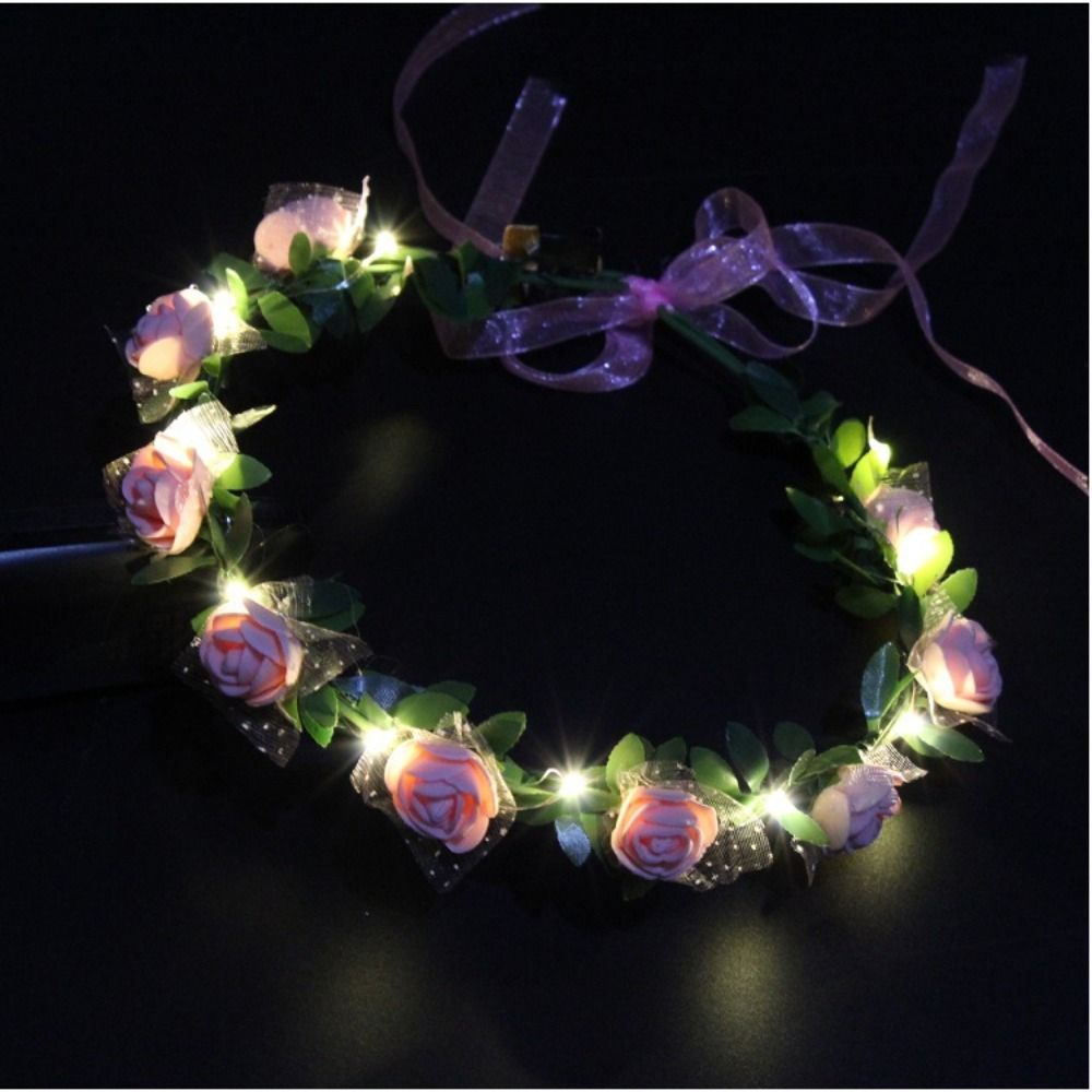 Wedding Foam Party Women Headwear Wreath Decoration LED Light Garland Crown Flower Headband