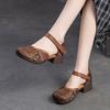 Fashion GKTINOO 2024 New Women Sandals Summer Genuine Leather Print Thick Heels Sandals Retro Style Round Toe Casual High Heel Shoes