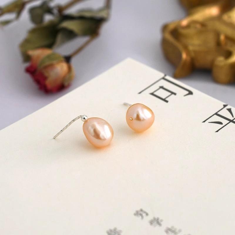 Natürliche Süßwasserperlen-Ohrringe für Damen, 925er-Silberohrringe, schlichte und kleine Ohrringe