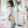 RAVIR Yukata Lovely Wisteria and Pink Fluffy Obi Belt and One Size Fits All Women's 3-Piece Set, Designs, Sandals, Cream,