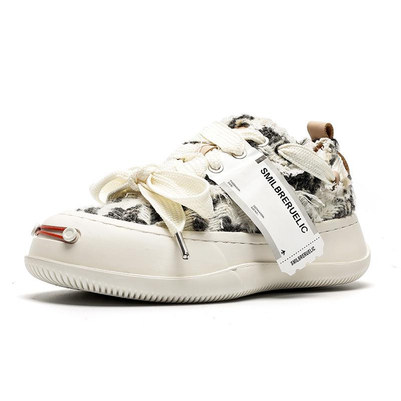 

3223 canvas shoes men and women couple black and white cheese cat niche design cloth shoes platform heightening board shoes 36