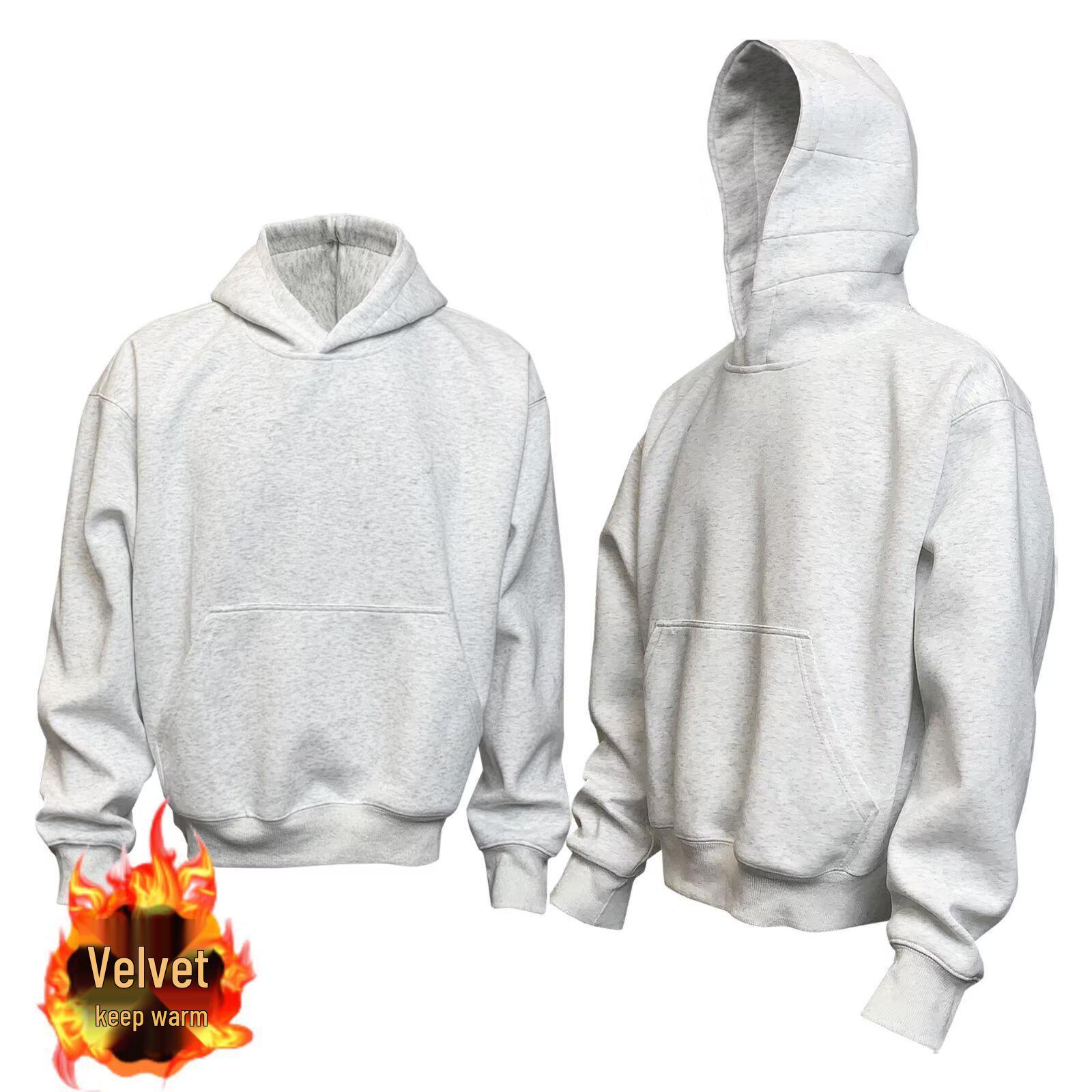 2025 Unisex American-Style Fleece-Lined Hooded Sweatshirt for Autumn/Winter Extra Large