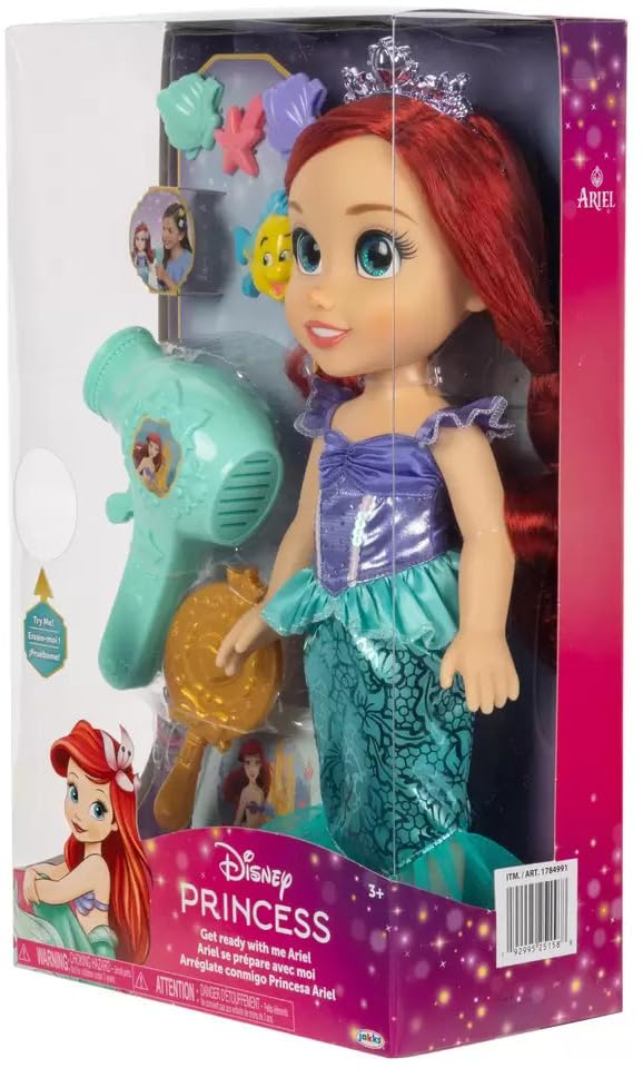 Disney Princess Frozen Hair Care Set 1784991 Toddler Doll Hair Dryer Hair Brush Accessories Hair Styling (Ariel)