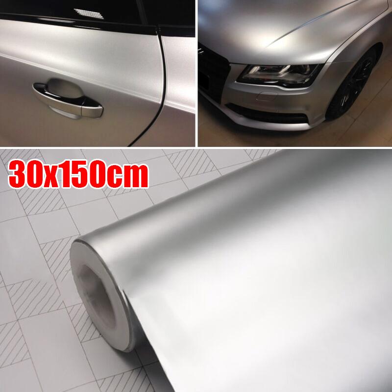 30*150cm Auto Karosserie Folie Satin Matt Chrom Metallic Silber Vinyl Folie Auto Aufkleber Decal Auto Styling Wrap Folien Rolle