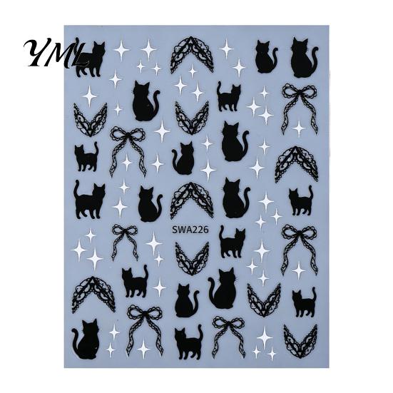 Women Nail Art Halloween Gothic Bat Stickers, Black Cat Bow Manicure Decoration Waterproof Stickers Decals, Girls Accessories for Holiday Party