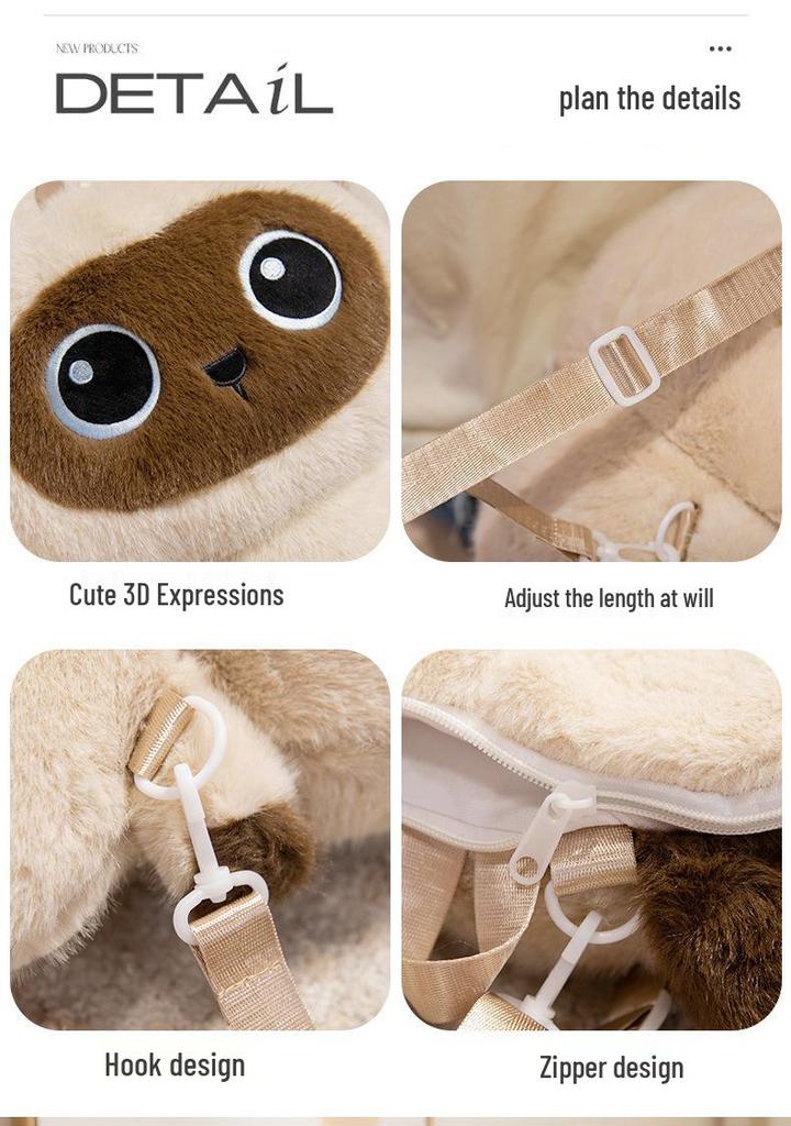 Adorable Cartoon Cat Backpack: Siamese, Calico, and Black Cat Plush Doll Toy - Perfect Gift for Girls and Children