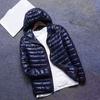 Winter Men Coat Ultra Lightweight Hood Solid Color Thin Cotton Padded Zipper