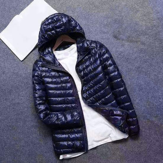 Winter Men Coat Ultra Lightweight Hood Solid Color Thin Cotton Padded Zipper