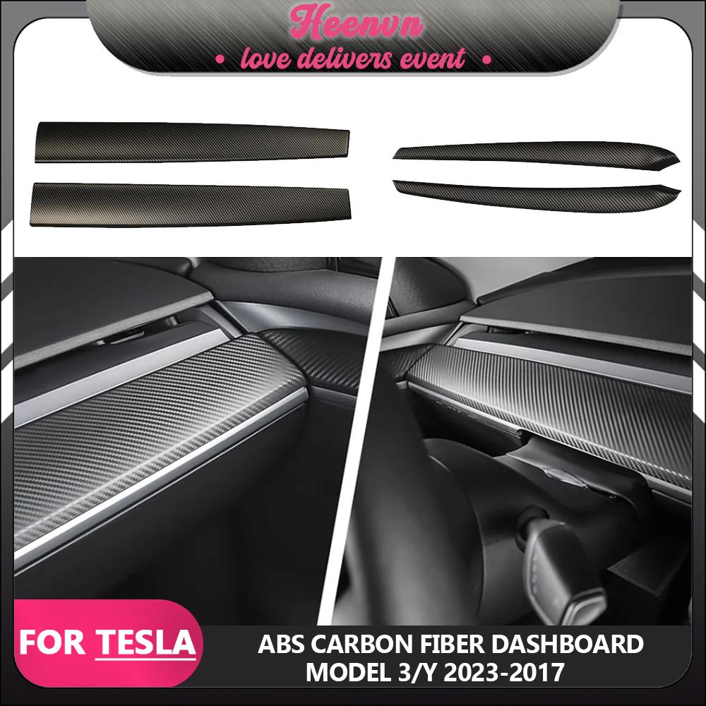 Heenvn Für Tesla Model 3 2023 ABS-Karbonfaser-Mittelkonsolen-Panel-Verkleidung Model Y 2022 Zubehör Tesla Model 3 Armaturenbrett