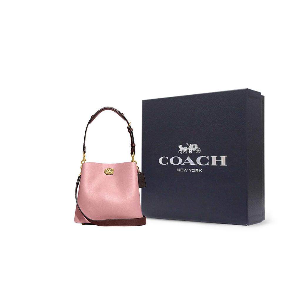 Coach Willow Color Block Pebble Leather Bucket Bag Women Bags Pink C3766-B4VI6