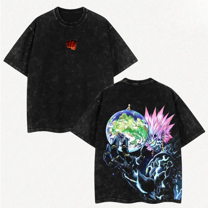 

Hot One-Punch Man Anime Saitama Lord Boros Graphic T-shirt Washed Oversized T Shirt Men Women Clothing Cotton Short Sleeve Tees XXL чорний