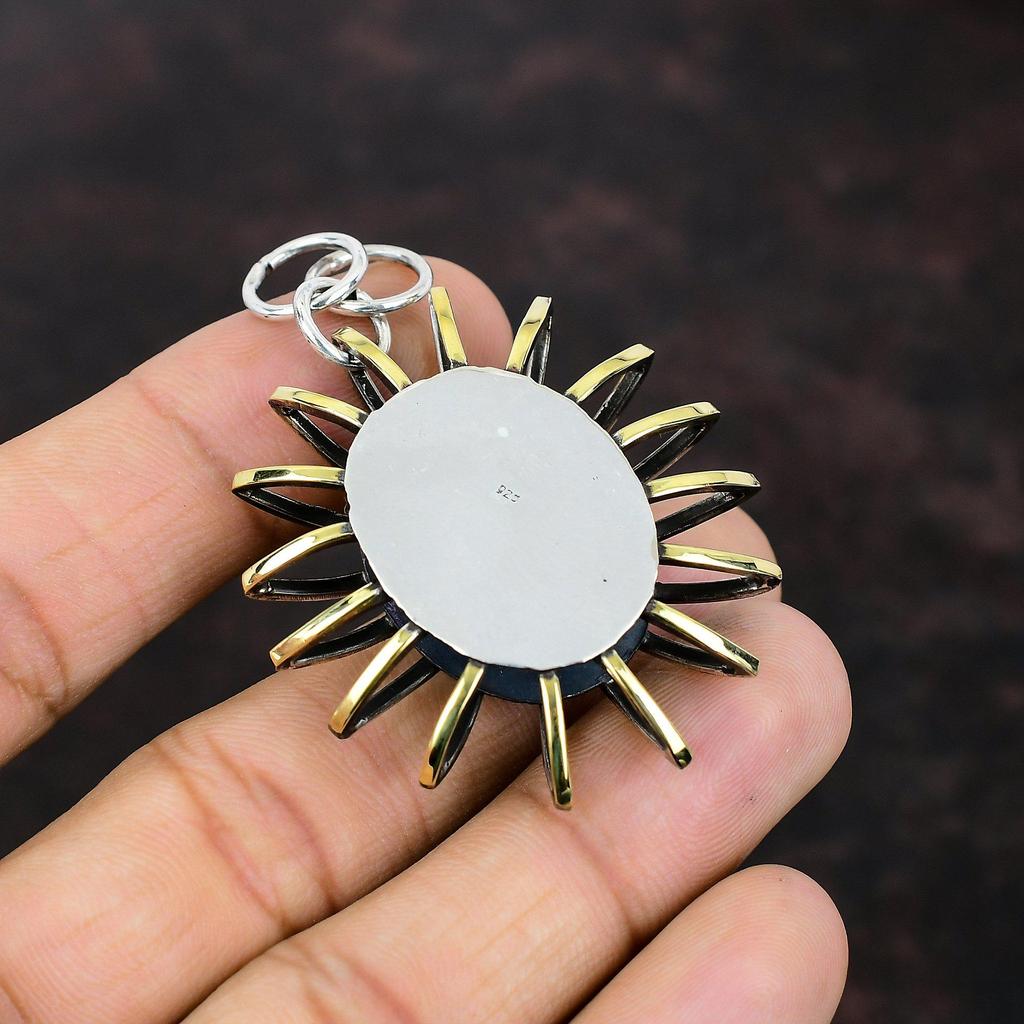 Pandantiv turcoaz tibetan Bijuterii cu pietre prețioase Pandantiv din argint 925 Pandantiv placat cu aur de 18K Bijuterii cușcă pandantiv lucrat manual Cadou pentru prieten