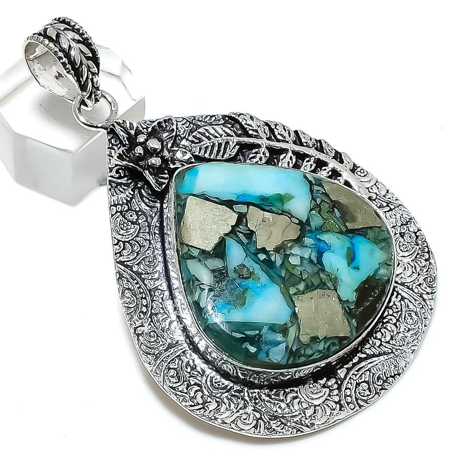 Spiny Oyster Gemstone Handmade 925 Sterling Silver Jewelry Pendant 2.76" g5P31