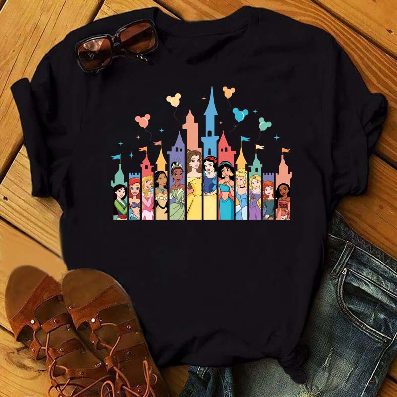 Funny Summer Disney Villains Printed Women T Shirts Round Neck Y2k Clothes Cartoon Graphic T Shirts 90s Female Tops Tees