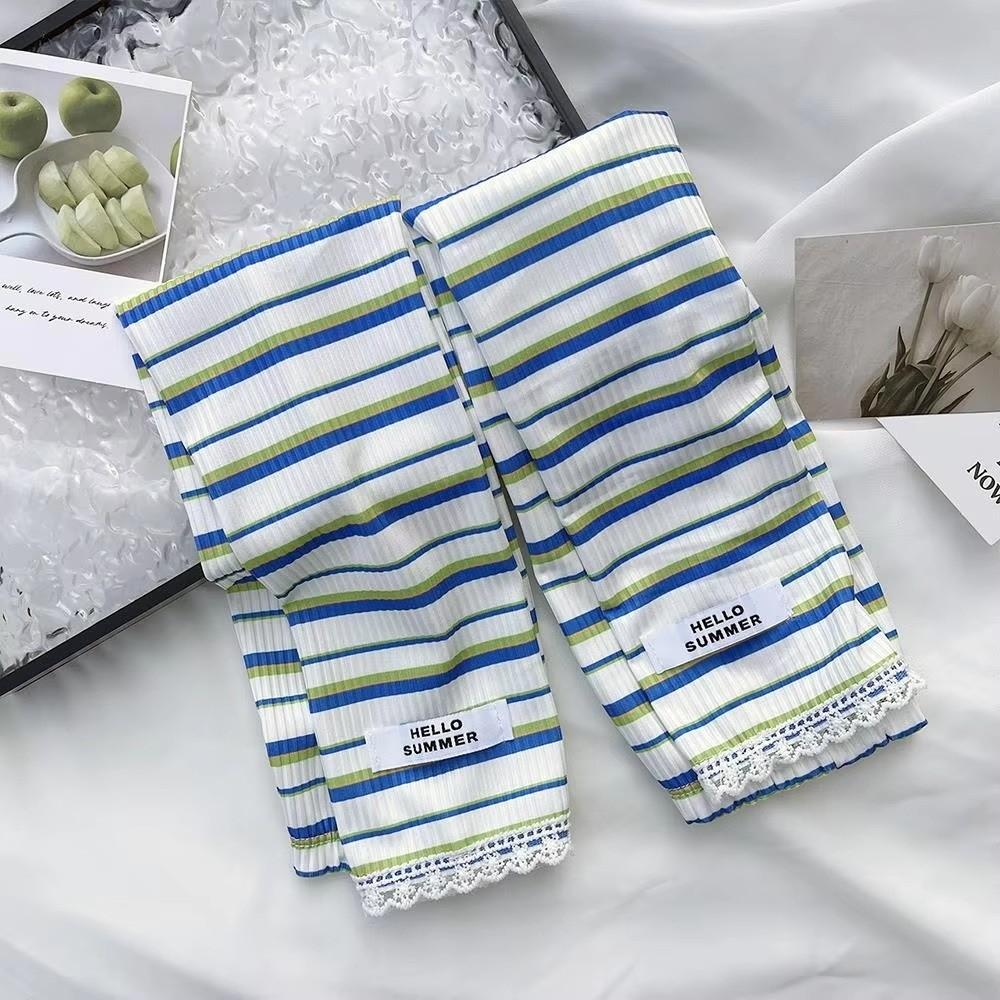 

Striped UV Protection Sleeves Ice Silk Cycling Arm Sleeve Sun Protection Mittens Summer Outdoor Blue