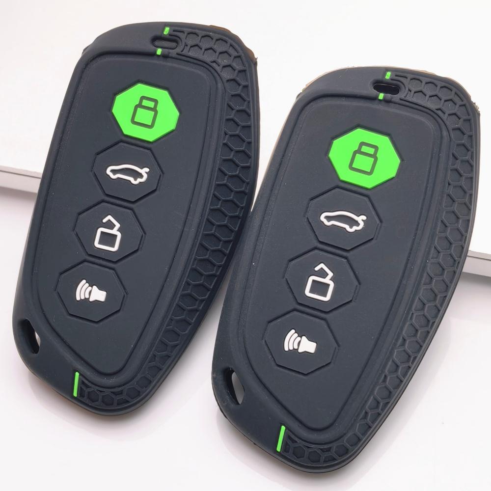 Key Fob Cover for Haval H6 Jolion Dargo M6 Anti-Scratch Shockproof Protective Shell Holder with Honeycomb Texture Stylish Black with green Accent
