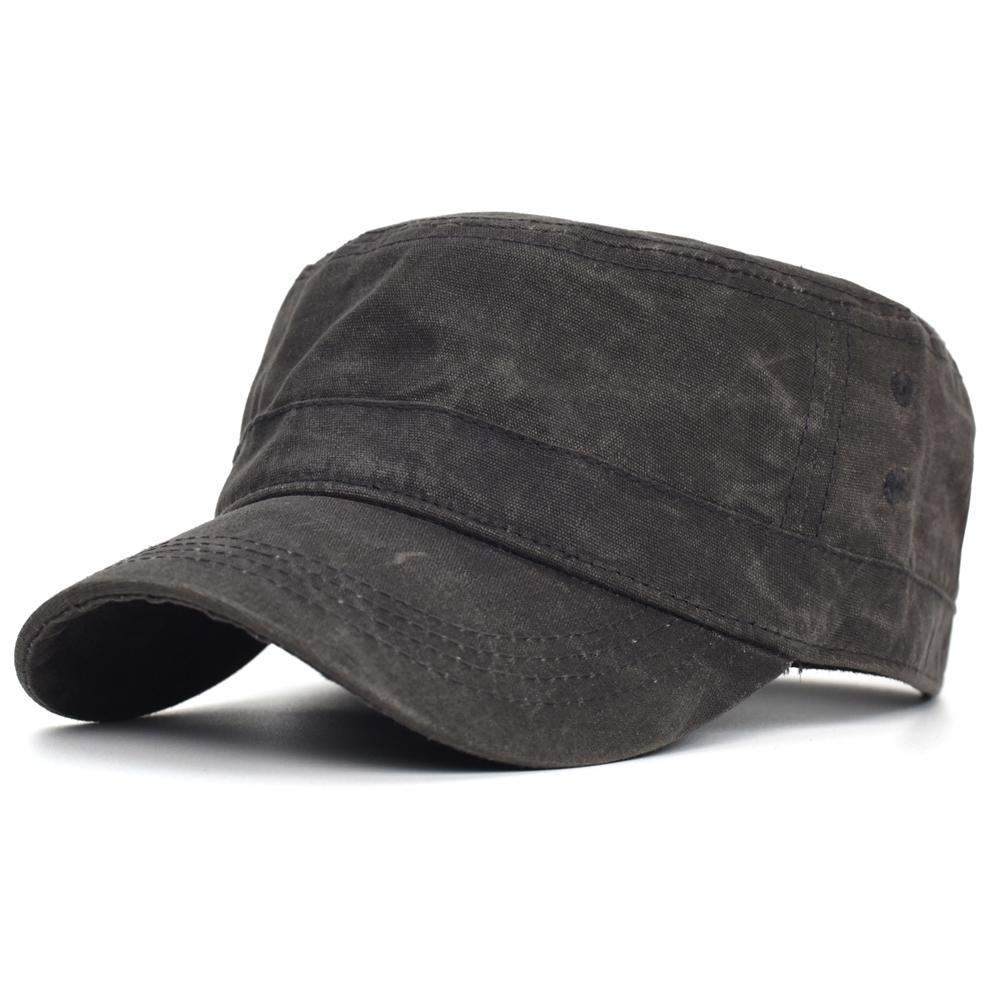 Waxed Canvas Cotton Military Caps Men Waterproof Cadet Army Cap Unique Design Vintage Flat Top Hat