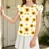 Girls' Short Sleeve Floral Print Ruffle T-Shirt - Casual Round Neck Top for Spring and Summer