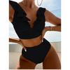 Multicolor Ruffle V-Neck High Waist Bikini - Women's European & American Beach Swimwear