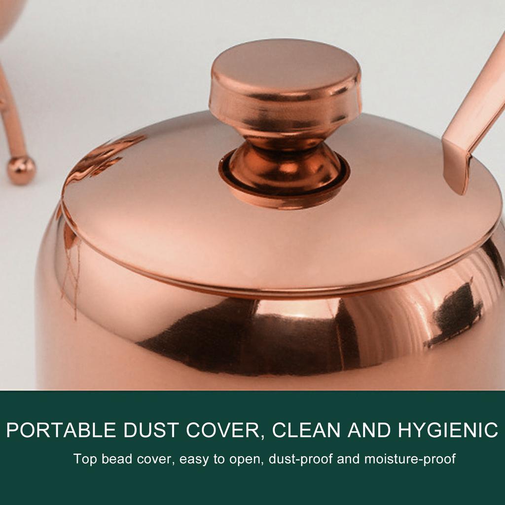 Stainless Steel Gold Seasoning Condiment Pot Spice Salt Sugar Pepper Container Jar Storage   with Lid