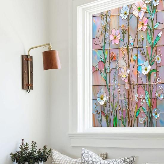 Blumen Fenster Sichtschutzfolie Tag Nacht Sichtschutz Statisch Haftend Abnehmbar Dekorativ Wasserdicht Sichtschutzfolie für Badezimmer Schlafzimmer