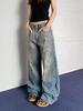 American High Street Design Feeling Paint Splashing Graffiti Jeans Women's Wasteland Wind Retro Washed Old Straight Mopping Pants