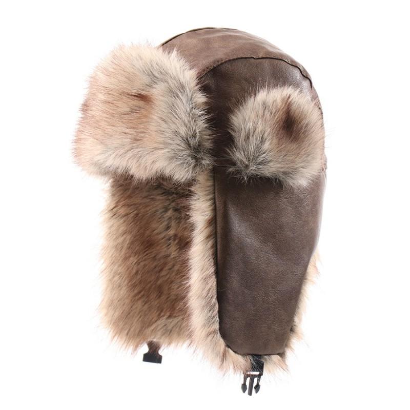 Winter Warm PU Leather Beanie Hat With Fleece Ear Flaps Unisex Thick Knit Cap Cold Weather Outdoor Cycling
