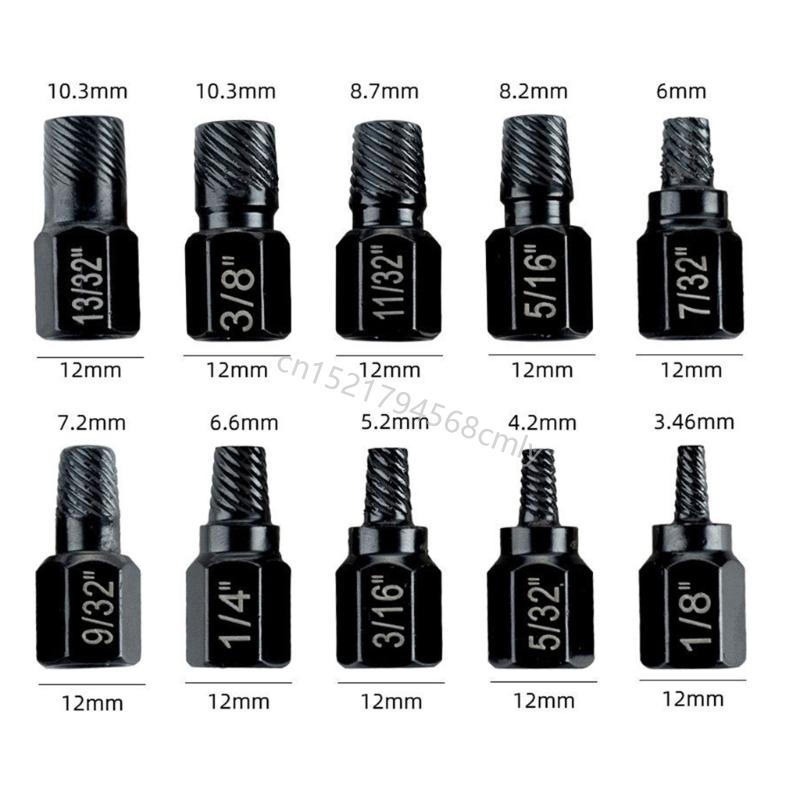 10Pcs Screw Bolt and Nut Extractor Set Damaged Screw Removal Set Removal Screws 6XDE