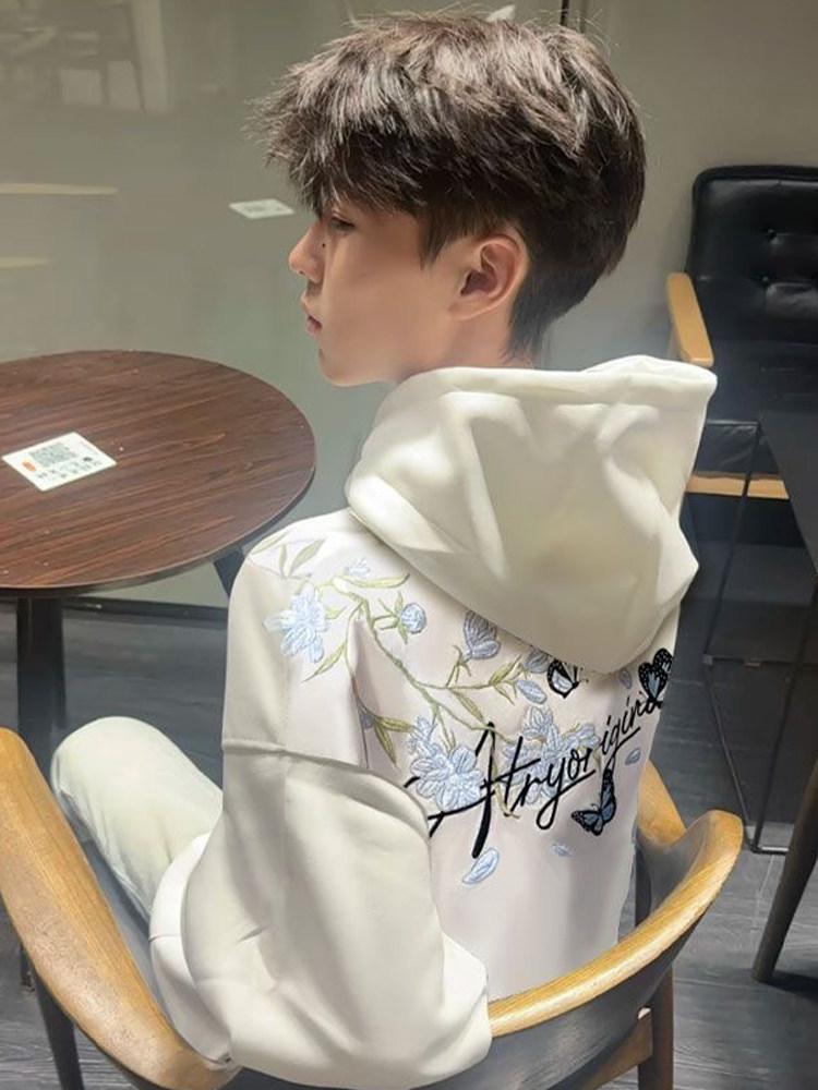 

Lhak Men s Floral Embroidery Hooded Sweatshirt - Autumn/Winter Trend, Loose Fit, Unique Design XL