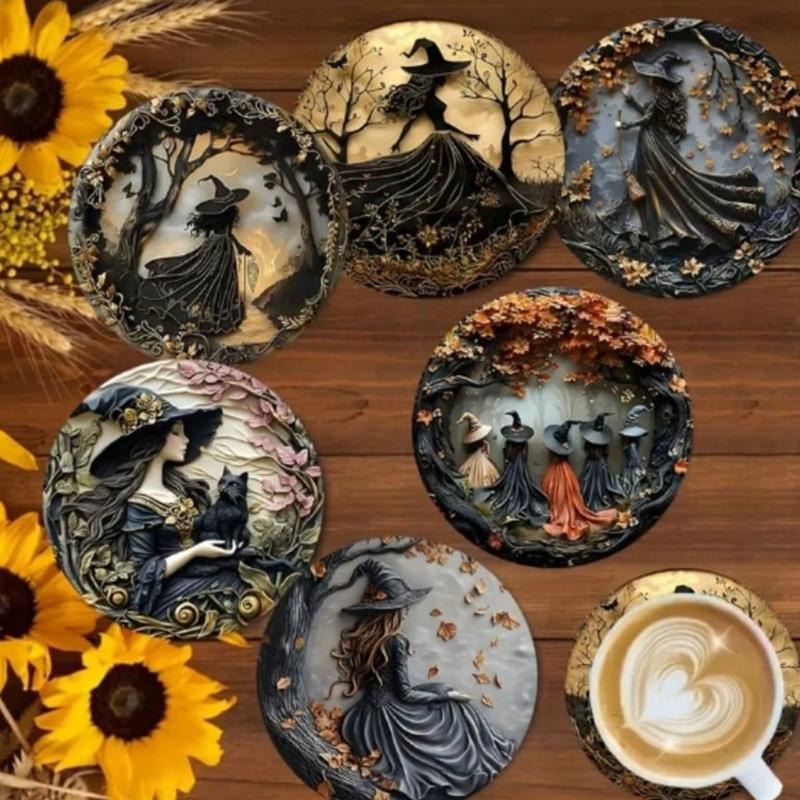 Elegant Wooden Halloween Porch Sign Wood Witch Pattern Seasonal Door Decoration Plaque For Outdoor Indoor Holiday Party