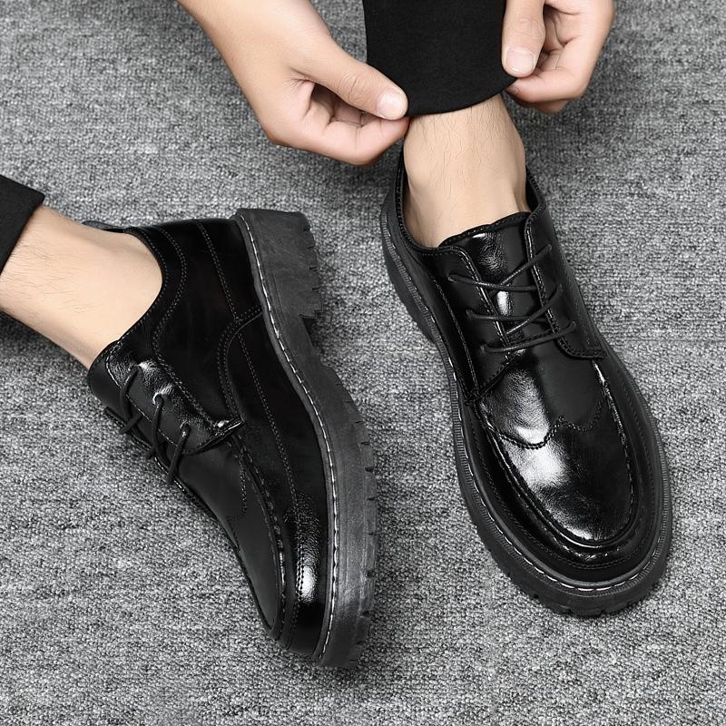 Shoes Men's Korean Version Trendy Versatile Black Small Leather Shoes Leather Casual Shoes Business Dress Youth Suit British Autumn