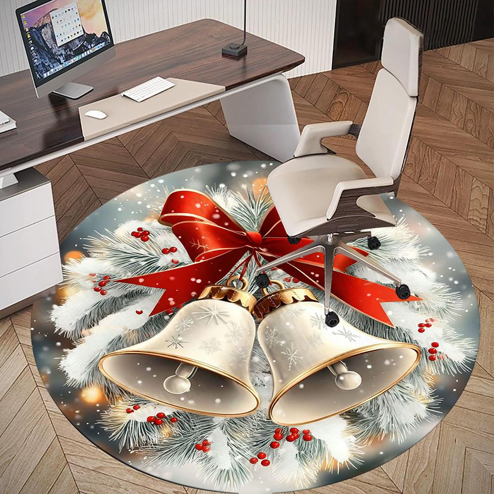 1PC Christmas bells snowflakes Office Round Area Rug, Under Office Chairs Bedroom Living Room Home Decor, Carpet for Office -1110048