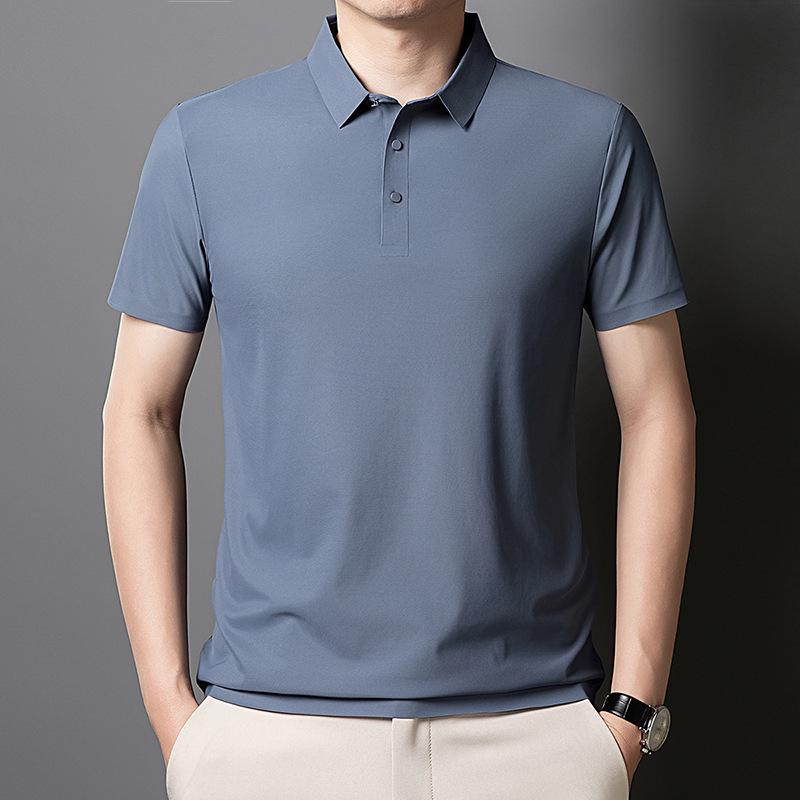 Men's Summer Ice Silk Seamless Lapel Polo - Solid Color Urban Business T-shirt for Dad or Office Wear