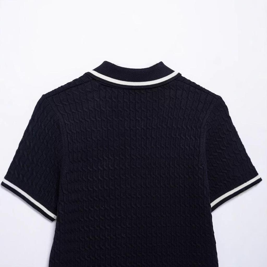 2025 Spring Women's European & American Fashion Eight-Strand Braid POLO Collar Knitwear