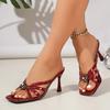 Summer Women Metal Flower High Heel Slippers Lightweight Cross Strap Clip Toe Sandals For Outdoor Wear