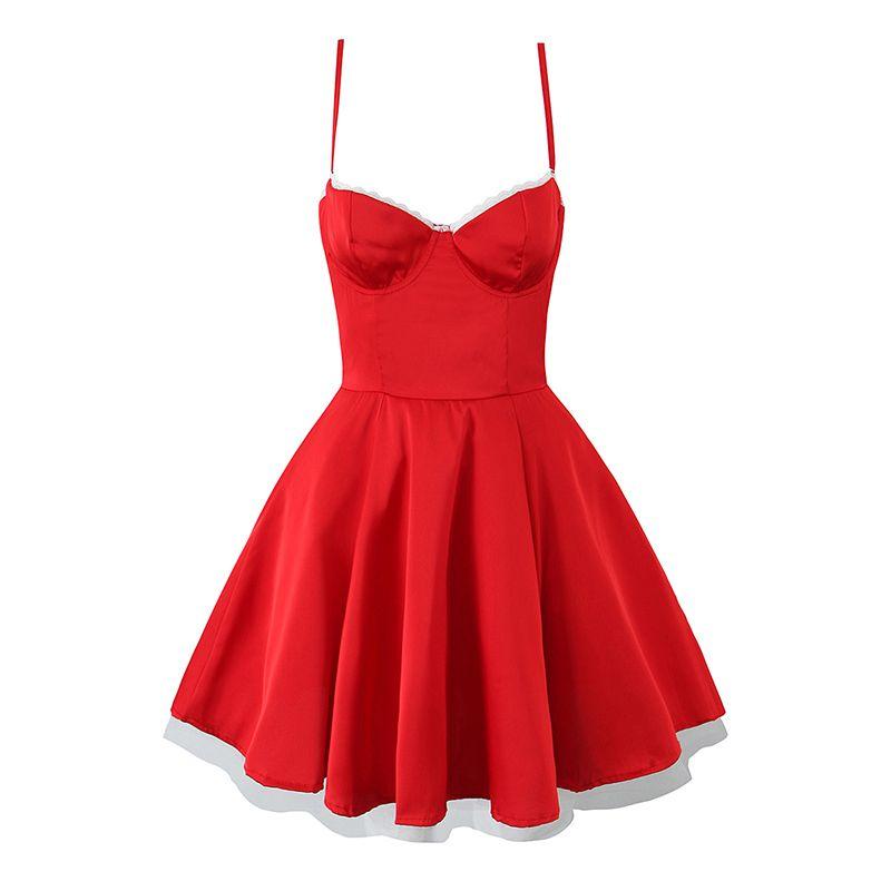 

Christmas Night Banquet House Same Sweetheart Gyaru Sexy Red Gloss Puffy Sling Dress Guest dresses Christmas red L