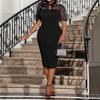 European and American Large-size Summer New Women's Temperament Elegant Mesh Splicing Waist Dress