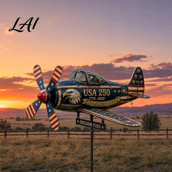 Garden Propeller Windmill USA 250th Vintage Plane Wind Spinner 1776–2026 Patriotic Helicopter